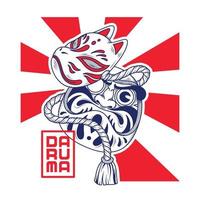 giapponese illustrazione stile daruma Bambola con kitsune maschera vettore