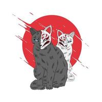 gatto con kitsune maschera Giappone illustrazione vettore