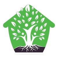 famiglia albero e radici casa forma logo design. famiglia albero Casa simbolo icona logo design vettore