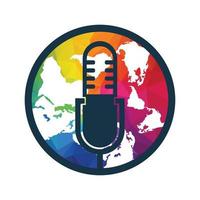 Podcast pianeta icona logo design. trasmissione divertimento attività commerciale logo modello vettore illustrazione.