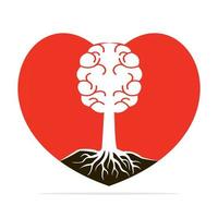 amore cervello albero radici concetto design. albero in crescita nel il forma di un' umano cervello e cuore. vettore