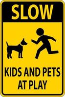 lento bambini e animali domestici a giocare cartello su bianca sfondo vettore