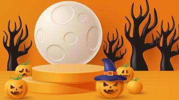 Halloween Schermo podio decorazione sfondo con pauroso ornamento. vettore 3d illustrazione