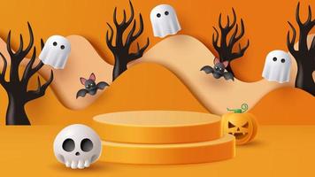 Halloween Schermo podio decorazione sfondo con pauroso ornamento. vettore 3d illustrazione