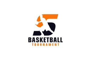 lettera s con logo di basket. elementi del modello di progettazione vettoriale per la squadra sportiva o l'identità aziendale.