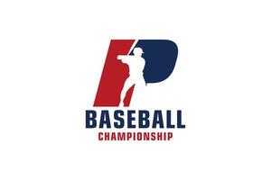 lettera p con logo da baseball. elementi del modello di progettazione vettoriale per la squadra sportiva o l'identità aziendale.