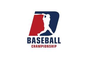 lettera d con logo da baseball. elementi del modello di progettazione vettoriale per la squadra sportiva o l'identità aziendale.