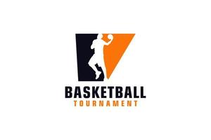 lettera v con logo di basket. elementi del modello di progettazione vettoriale per la squadra sportiva o l'identità aziendale.