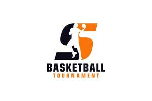 lettera s con logo di basket. elementi del modello di progettazione vettoriale per la squadra sportiva o l'identità aziendale.