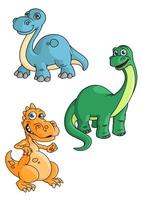 carino cartone animato verde, blu e arancia dinosauro mascotte vettore