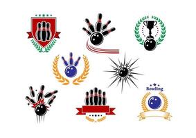 impostato di colorato bowling emblemi e badge vettore