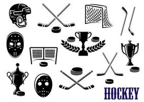 ghiaccio hockey icone con didascalia hockey vettore