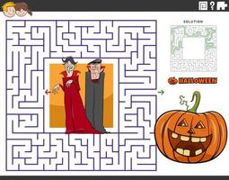 labirinto con cartone animato vampiri e zucca su Halloween tempo vettore