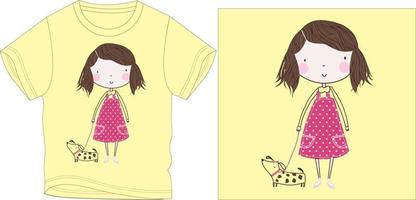 bambino ragazza con cane grafico design vettore illustrazione