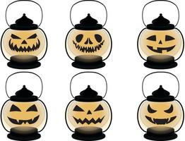 Halloween pauroso e divertente jack-O'-lanterna stile lampade collezione vettore illustrazione