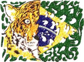 brasile bandiera con giaguaro viso, matita ictus vettore