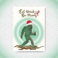 allegro Natale carta con acquerello bigfoot auguri mangiare bevanda e essere allegro testo vettore design