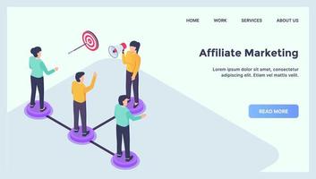 affiliato marketing concetto per sito web modello atterraggio homepage con moderno isometrico piatto vettore