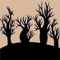 pauroso alberi sagome Halloween vettore illustrazione. nero silhouette piatto illustrazione