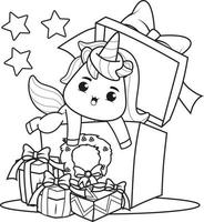 colorazione libro Natale con carino unicorno vettore