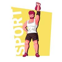 cartone animato atleta. esercizio con un' kettlebell. vettore