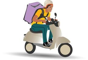 un' consegna uomo su un' scooter unità consegna concetto, in linea ordinare, cibo consegna, vettore