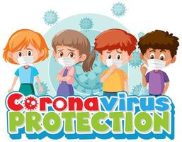 bambini di cartone animato con tema di protezione coronavirus vettore