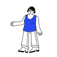 ragazza nel casuale stoffa. moderno femmina carattere. giovane donna camminare. schema cartone animato illustrazione isolato su bianca vettore