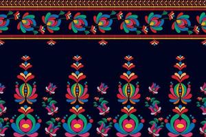floreale etnico ikat senza soluzione di continuità modello decorazione design. azteco tessuto tappeto boho mandala tessile arredamento sfondo. tribale nativo motivo fiore decorativo tradizionale ricamo vettore sfondo