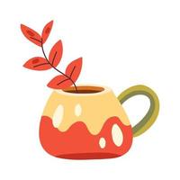 autunno tazza di caffè, tè o cacao decorato con le foglie vettore