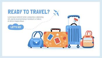 turistico atterraggio pagina concetto con vario bagaglio, borse e valigie vettore