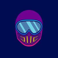 retrò casco neon cyberpunk logo finzione colorato design con buio sfondo. astratto maglietta vettore illustrazione.