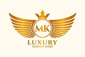 lusso reale ala lettera mk cresta oro colore logo vettore, vittoria logo, cresta logo, ala logo, vettore logo modello.