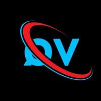 qv logo. qv design. blu e rosso qv lettera. qv lettera logo design. iniziale lettera qv connesso cerchio maiuscolo monogramma logo. vettore