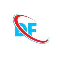 df logo. df design. blu e rosso df lettera. df lettera logo design. iniziale lettera df connesso cerchio maiuscolo monogramma logo. vettore