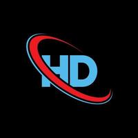 HD logo. HD design. blu e rosso HD lettera. HD lettera logo design. iniziale lettera HD connesso cerchio maiuscolo monogramma logo. vettore