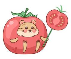 kawaii criceto nel pomodoro completo da uomo. carino topo carattere. colorato vettore illustrazione isolato su bianca sfondo.