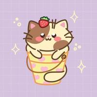 kawaii gatto è seduta nel benna. carino personaggio nel giapponese stile. cartone animato vettore illustrazione.