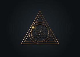 lettera un' e lettera oh, d'oro logo disegno, sacro geometrico figura di un' cerchio inscritto nel un' triangolo, oro fiore vettore mitologico simbolo il giro triangolo, isolato su nero sfondo