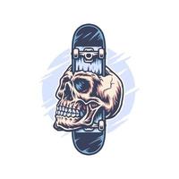 skateboard attraverso cranio, mano disegnato linea con digitale colore, vettore illustrazione