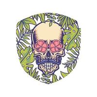 cranio con tropicale confine, mano disegnato linea con digitale colore, vettore illustrazione