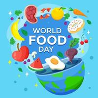mondo cibo giorno celebrazione con terra e piatti vettore