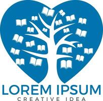 formazione scolastica albero e libri logo design. cuore cartello icona. istituzionale e educativo vettore logo design.