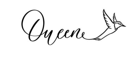 Regina lettering logo con volare uccello. calligrafia design per Stampa su tee, camicia, felpa con cappuccio, manifesto bandiera etichetta, carta. vettore