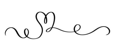 cuore e amore swirl divisore. stile doodle schizzo disegnato a mano. illustrazione vettoriale del filo del cuore dello scarabocchio della linea continua. concetto di amore e matrimonio.