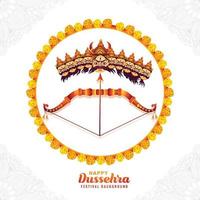 contento Dussehra celebrazione arrabbiato ravan con dieci teste e arco carta design vettore