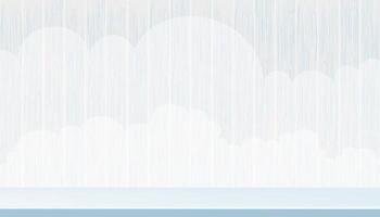 legna struttura sfondo con blu ripiano, 3d Schermo studio camera con passo In piedi e nuvole cielo su blu di legno pannello parete, vettore illustrazione fondale bandiera per Prodotto presentazione, saldi, promozione