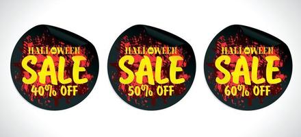 Halloween vendita nero adesivi impostare. grunge design concetto stile. vendita 40, 50, 60 per cento via vettore