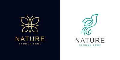 semplice elegante natura animale natura natura per Prodotto logo design con farfalla foglia, uccello foglia logo icona simbolo vettore elemento