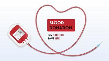 sangue donazione concetto, sangue Borsa e cuore su bianca sfondo, vettore illustrazione